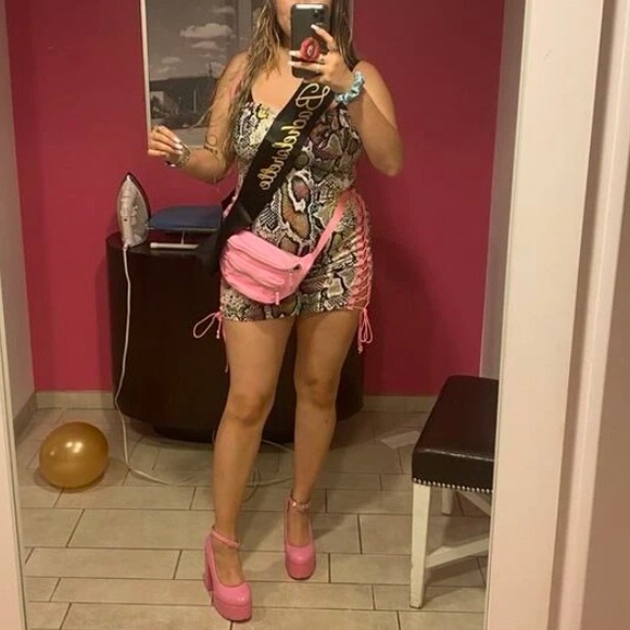 Multicolor Snakeskin Python Snake Print Halter Caged Party Cocktail Dress - Picture 5 of 12